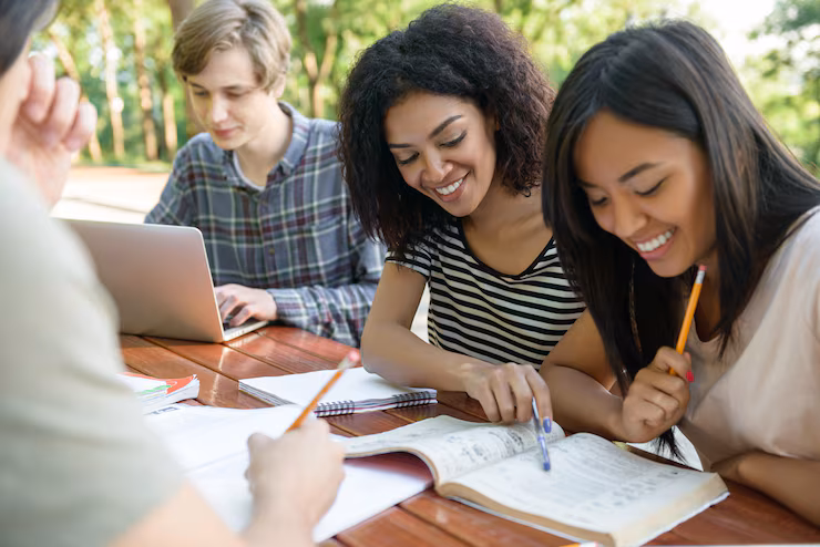 Students studying together outdoors